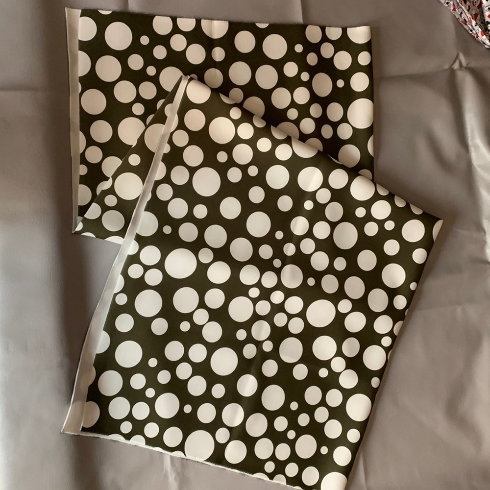 Neoprene Material in a Hunter Green and white Polkadots